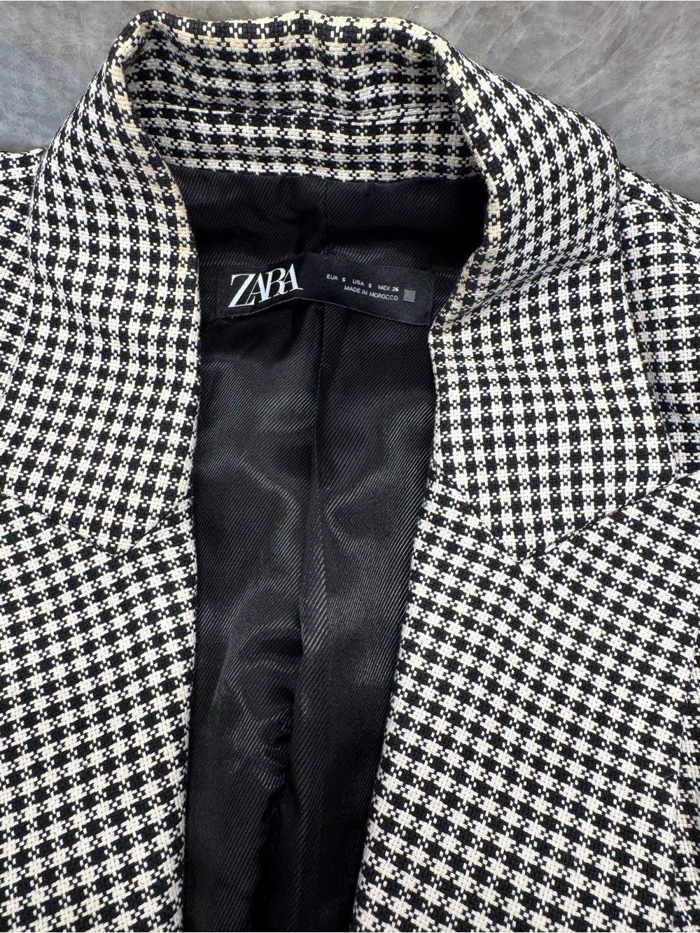 Zara Black & White Houndstooth Double Breasted Blazer Gold Button Jacket - Picture 3 of 6